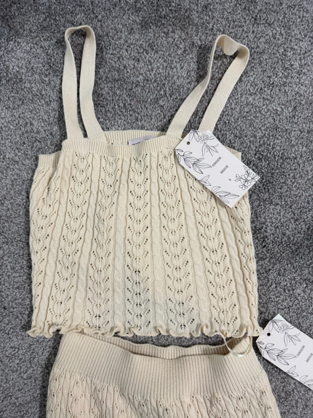 Beige Knit Tank Top by (Unknown) - Cream Cable Knit Straps